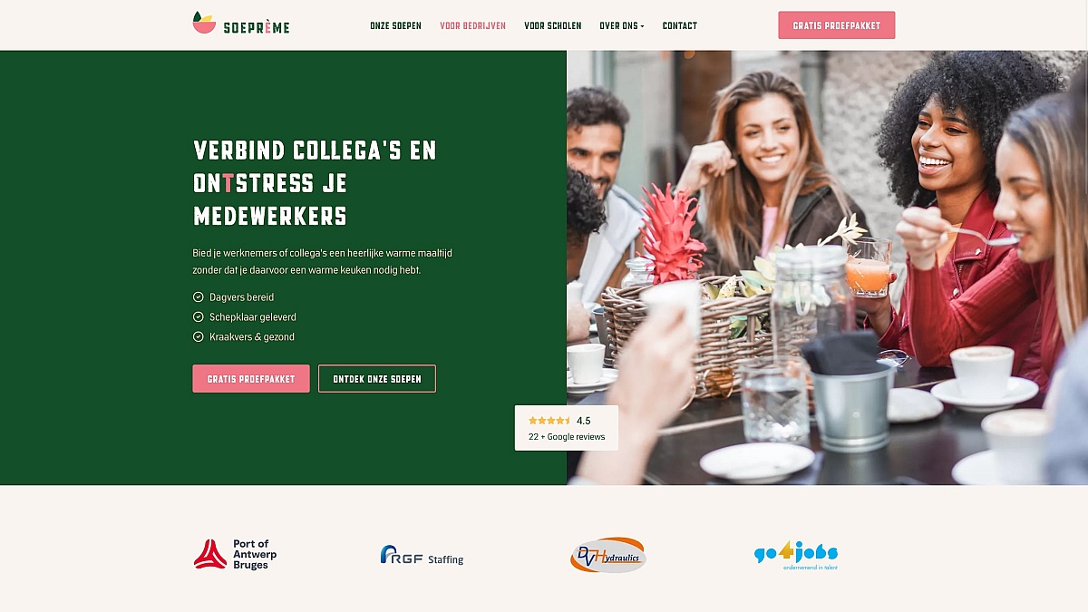 Screenshots of (details of) the website that Soeprème had made by Heave Webdesign Antwerp